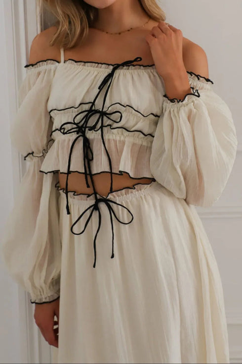 'Loomistry' Off-Shoulder Top and Skirt Set - Celes Fashion
